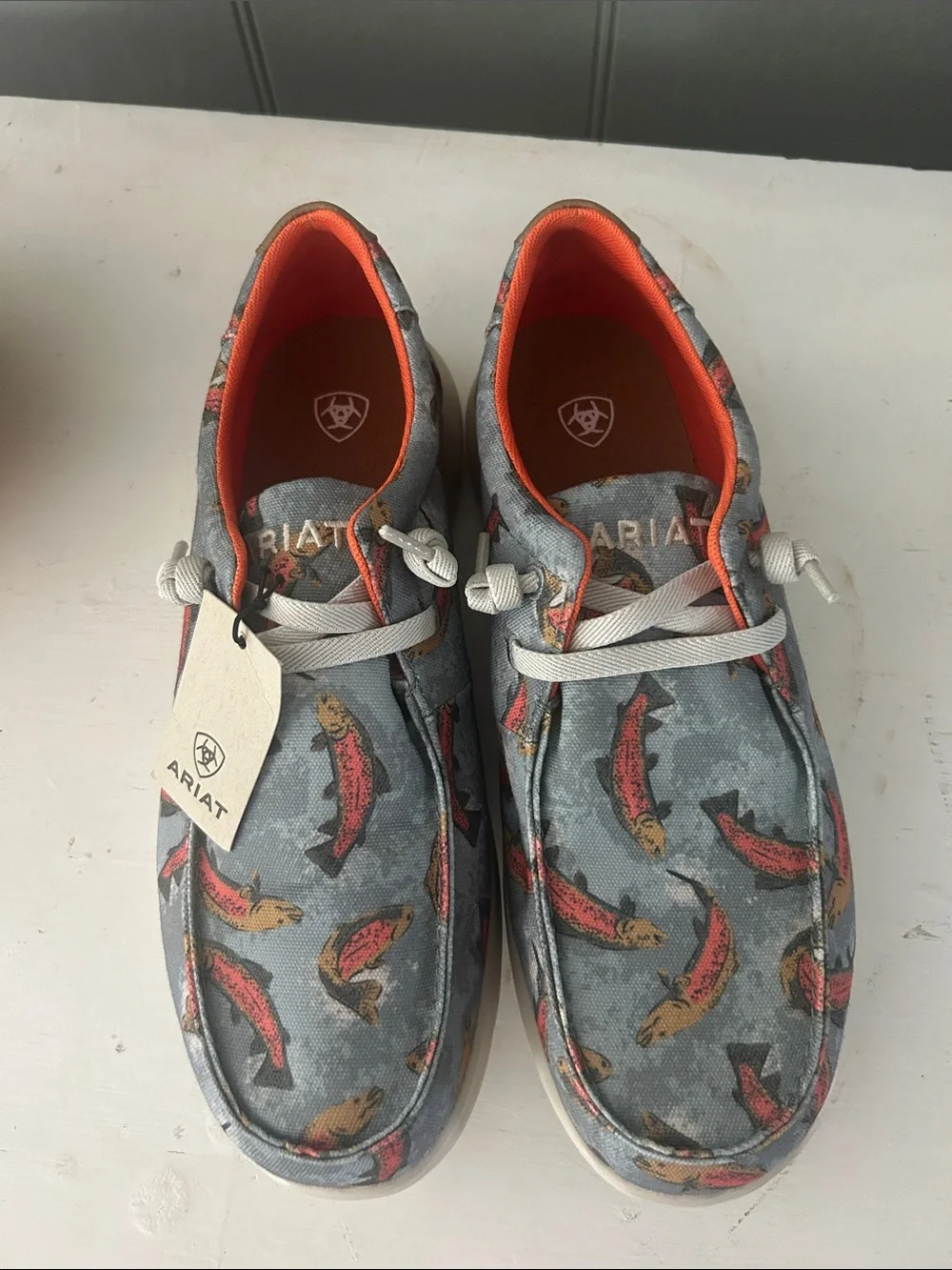 NWT ARIAT mens hilo olive rainbow trout loafers size 9.5 EE wide